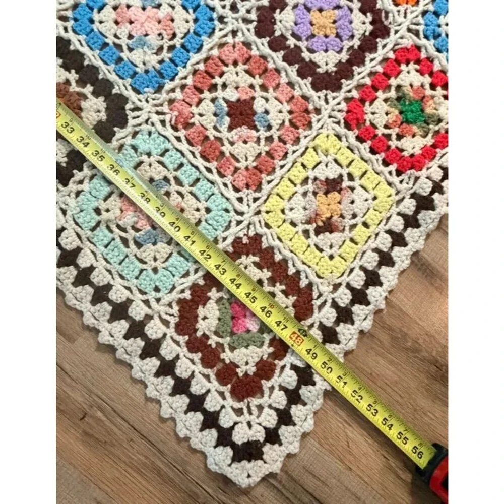 Handmade Crochet Granny Square Afghan Throw Blanket Vintage 50 x 74 Cottagecore